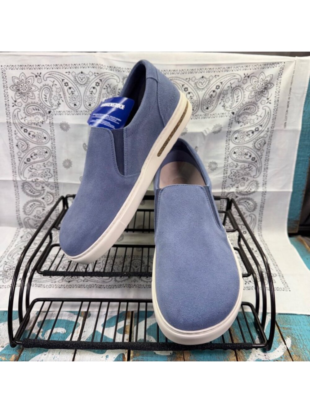NEW Birkenstock Oswego Men EU43/US10 Baby Blue Suede Slip On Shoes Casual Loafer